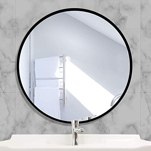 AUFHELLEN Rund spegel med svart metallram HD väggspegel av glas 50 cm för badrum, omklädningsrum och vardagsrum sminkspegel
