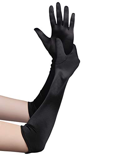 BABEYOND Damhandskar satin opera fest Audrey Hepburn handskar 1920 stil handskar elastiska vuxen storlek armbåge till handled längd 52 cm, Lång slät 52 cm/svart, En Storlek