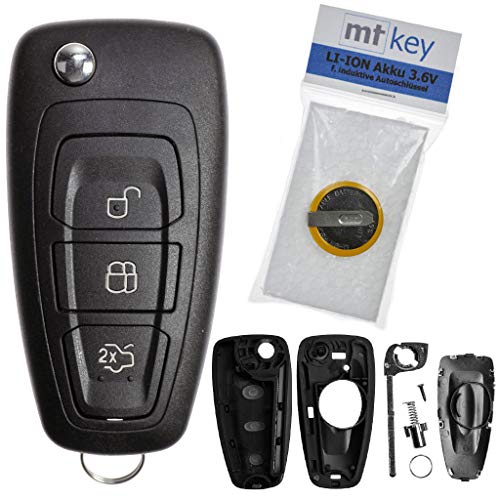 Bilnyckel, trådlös fjärrkontroll, ersättningshölje med 3 knappar + HU101 tomma + batteri kompatibelt med Ford Transit Focus III Galaxy II Fiesta VI