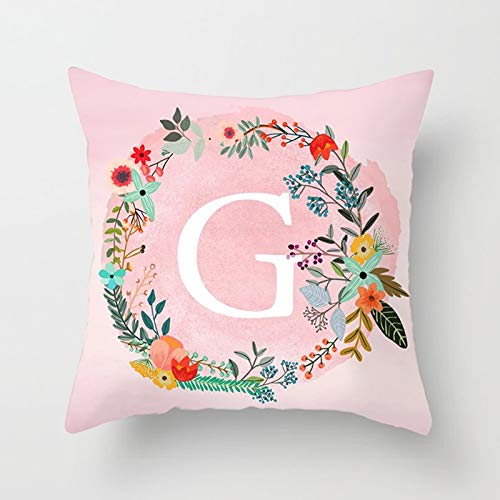 Epinki 50 x 50 cm prydnadskuddöverdrag polyester rosa krans engelsk bokstav G kuddöverdrag soffa