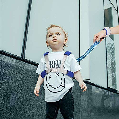 Felly Baby anti-förlust säkerhetsarmband, promenadsele för småbarn, säkerhetslås med 360° rotation och infällbart armbands set, småbarn koppel (sele och tyglar, blå)