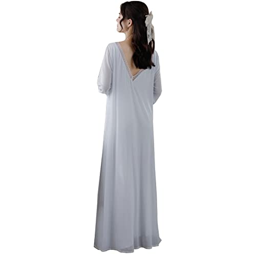 Hem smal avslappnad sexig nattlinne kimono morgonrock 2-i-1 inbyggd bh dyna längd kjol pyjamas klänning, blå-L