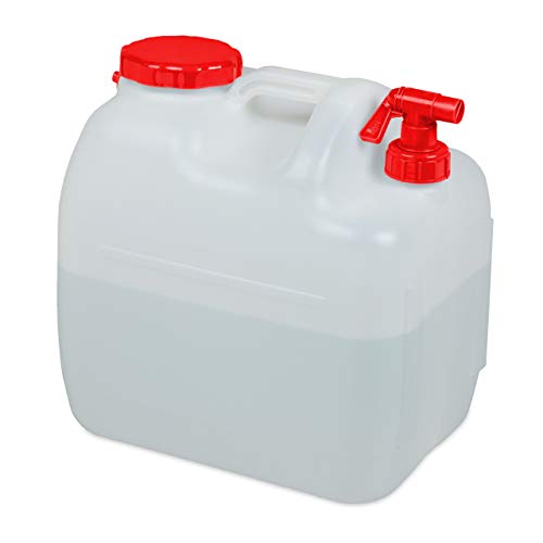 Relaxdays Vattenbehållare med kran, skruvlock, dricksvattenbehållare camping, 23 l, BPA-fri, plast, vit-röd