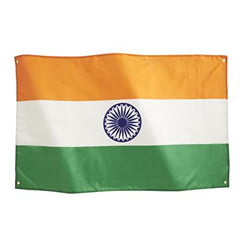 Runesol Indiens flagga 3x5, 91x152cm, indisk trikolor, Ashok Chakra, 4 öljetter, mässingsöglor i varje hörn, indisk fana, premiumflaggor, inomhus, utomhus